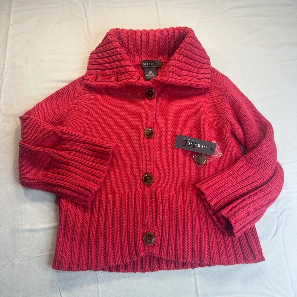 George by Mark Eisen Vintage Y2K Pink Chunky Knit Cardigan Sweater NWT Large